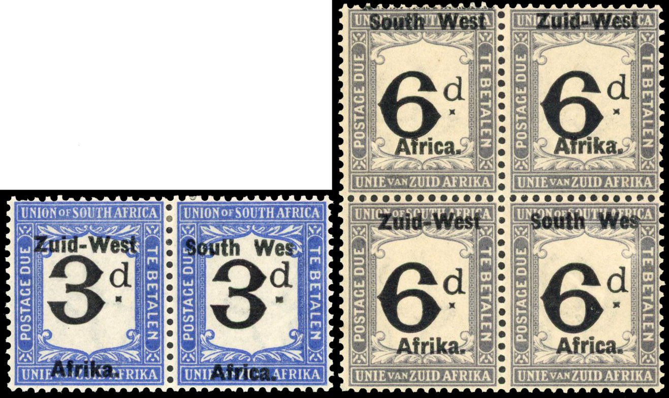 South West Africa 1923 postage due 3d, 6d variety Wes for West