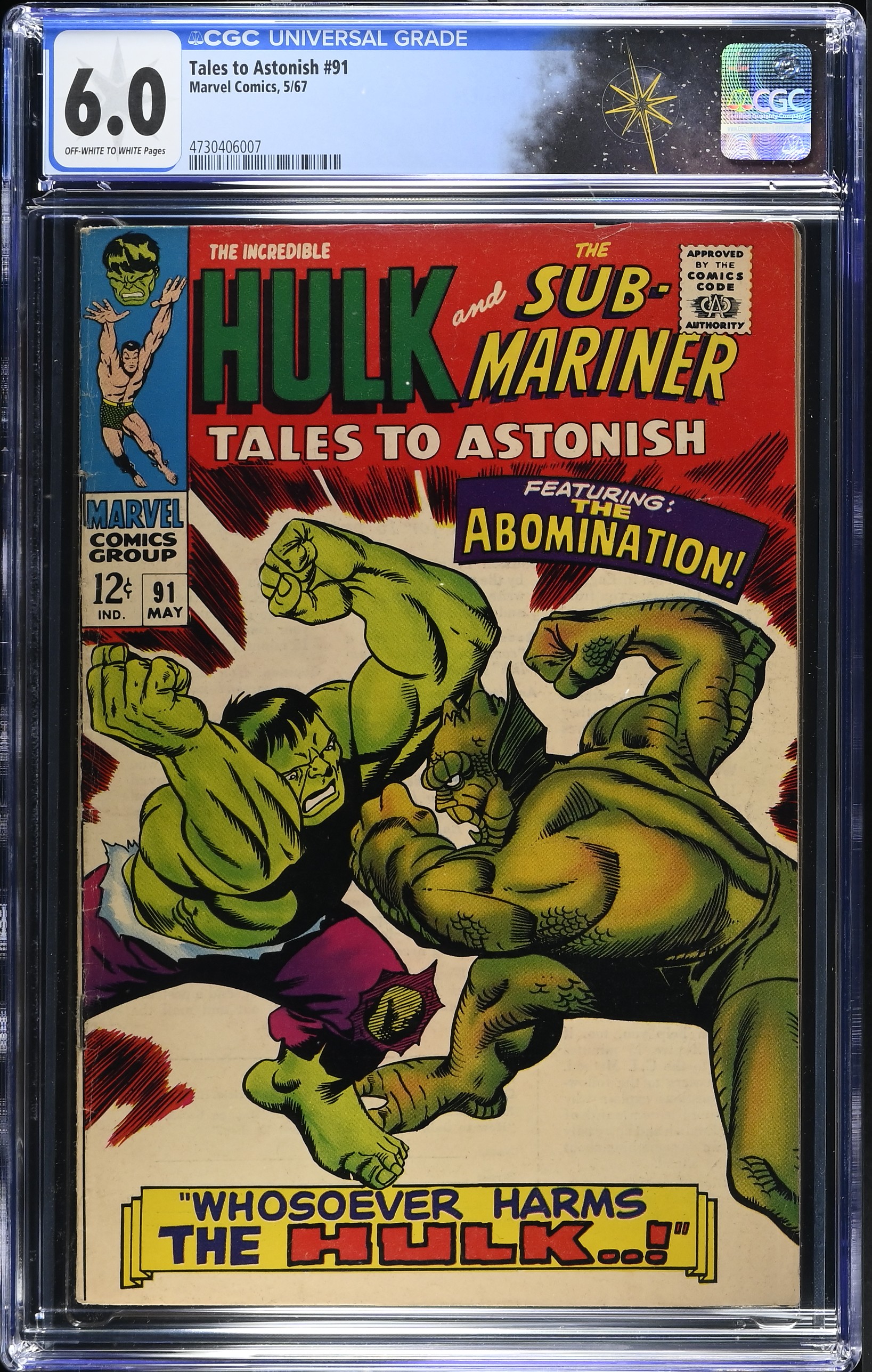 Tales to Astonish #91 CGC 6.0 Stan Lee Story & Gil Kane Cover (Marvel Comics, 1967) Off-White to White Pages