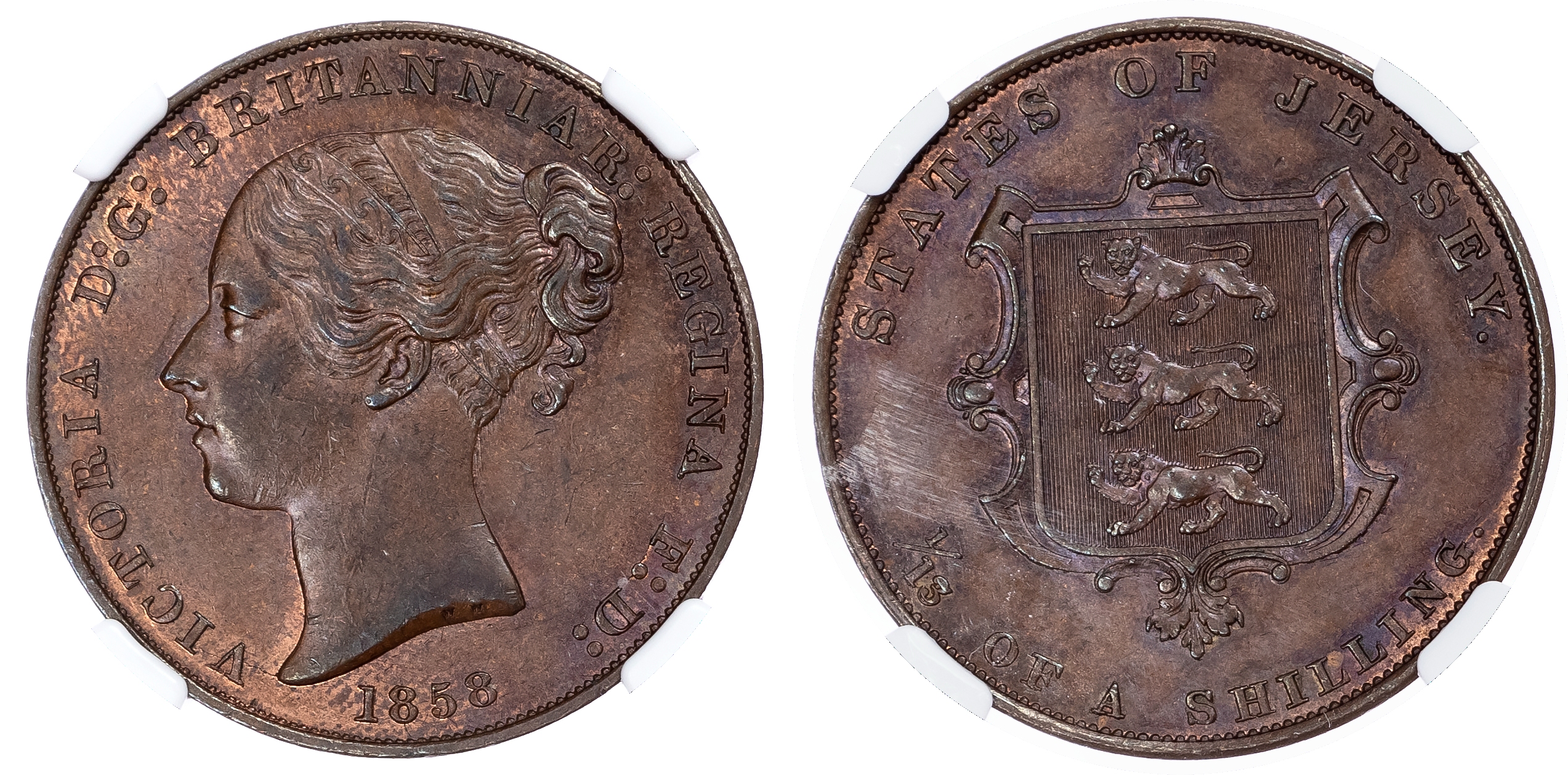 Jersey, British Dependency. Victoria CU 1/13th Shilling. 1858. 