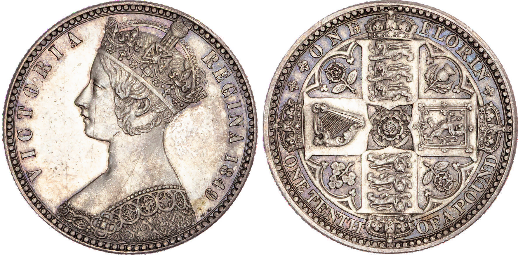 Victoria (1837-1901), AR ‘Godless’ Florin, 1849.