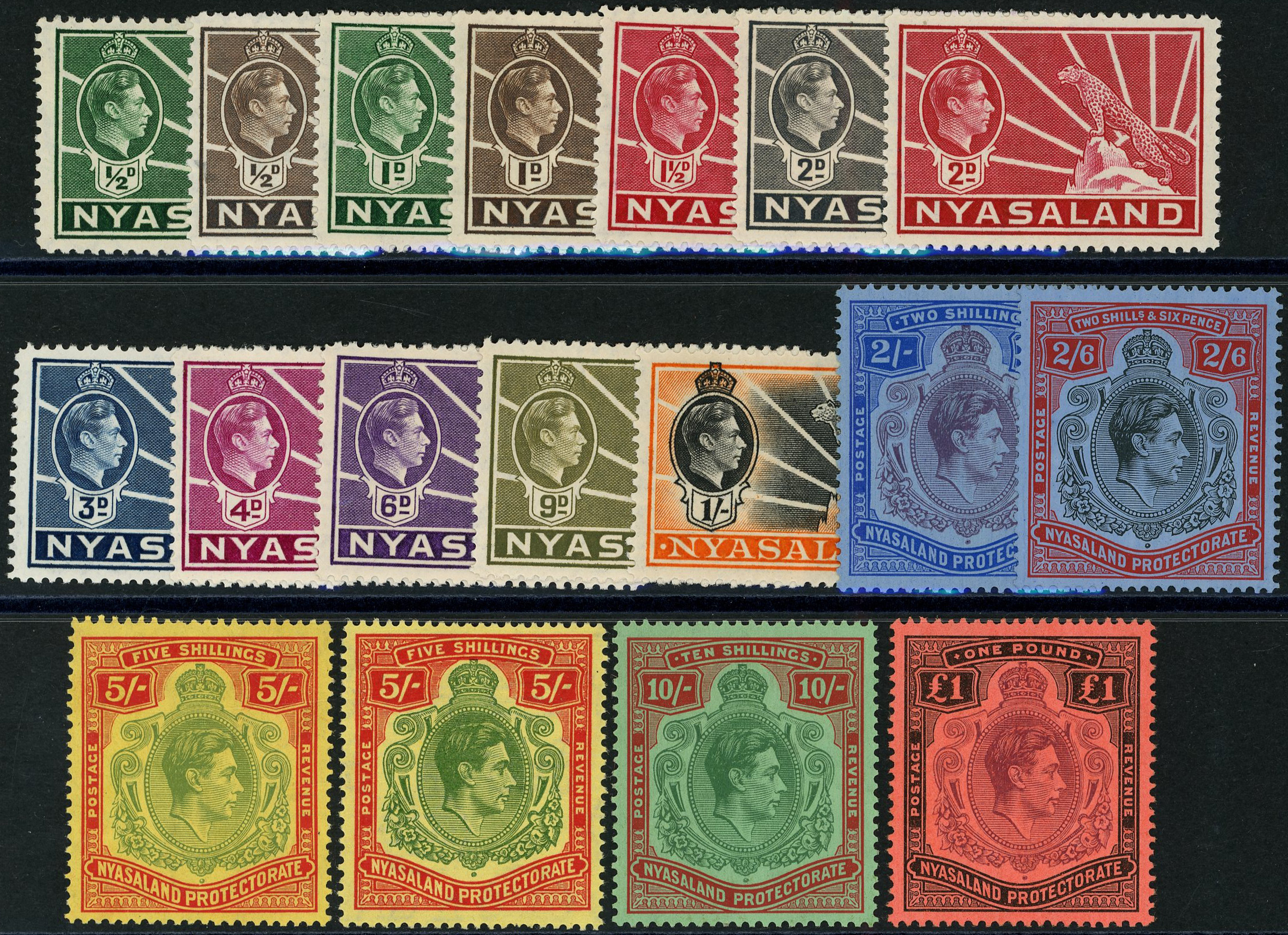 1938-44 set of seventeen plus the 1944 5/- ordinary paper, unmounted o.g. SG 130-143,...