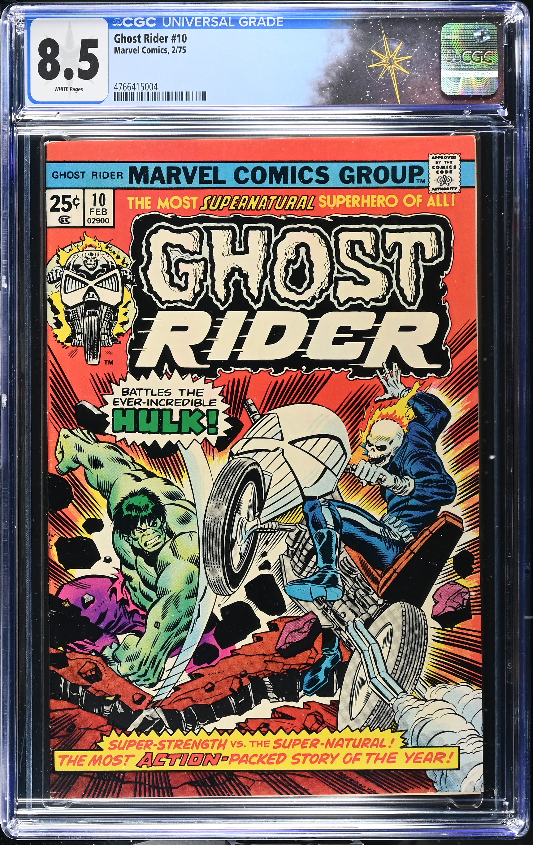 Ghost Rider #10 CGC 8.5 Hulk vs Ghost Rider Cover by Ron Wilson (Marvel Comics, 1975) White Pages