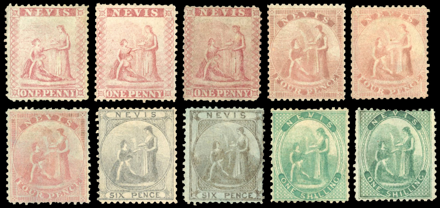 Nevis 1862 issue on stockcards, SG 1/4