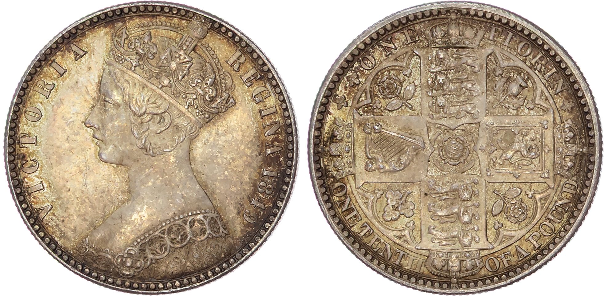Victoria (1827-1901), Young Head Coinage (1838-1887), AR Florin, ‘Godless’ type, 1849.