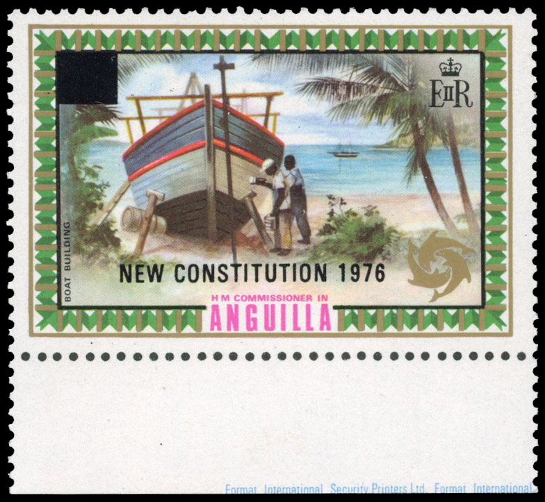 ANGUILLA: 1976 3c on 40c New Constitution, with R5/2 3c omitted, fine unmounted o.g. SG 226a £550