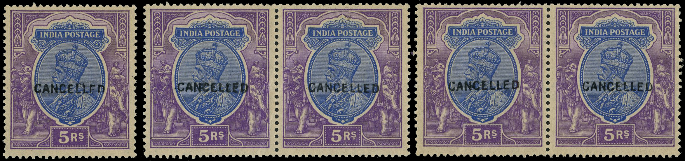 India KGV 5r SG 188var opt cancelled group