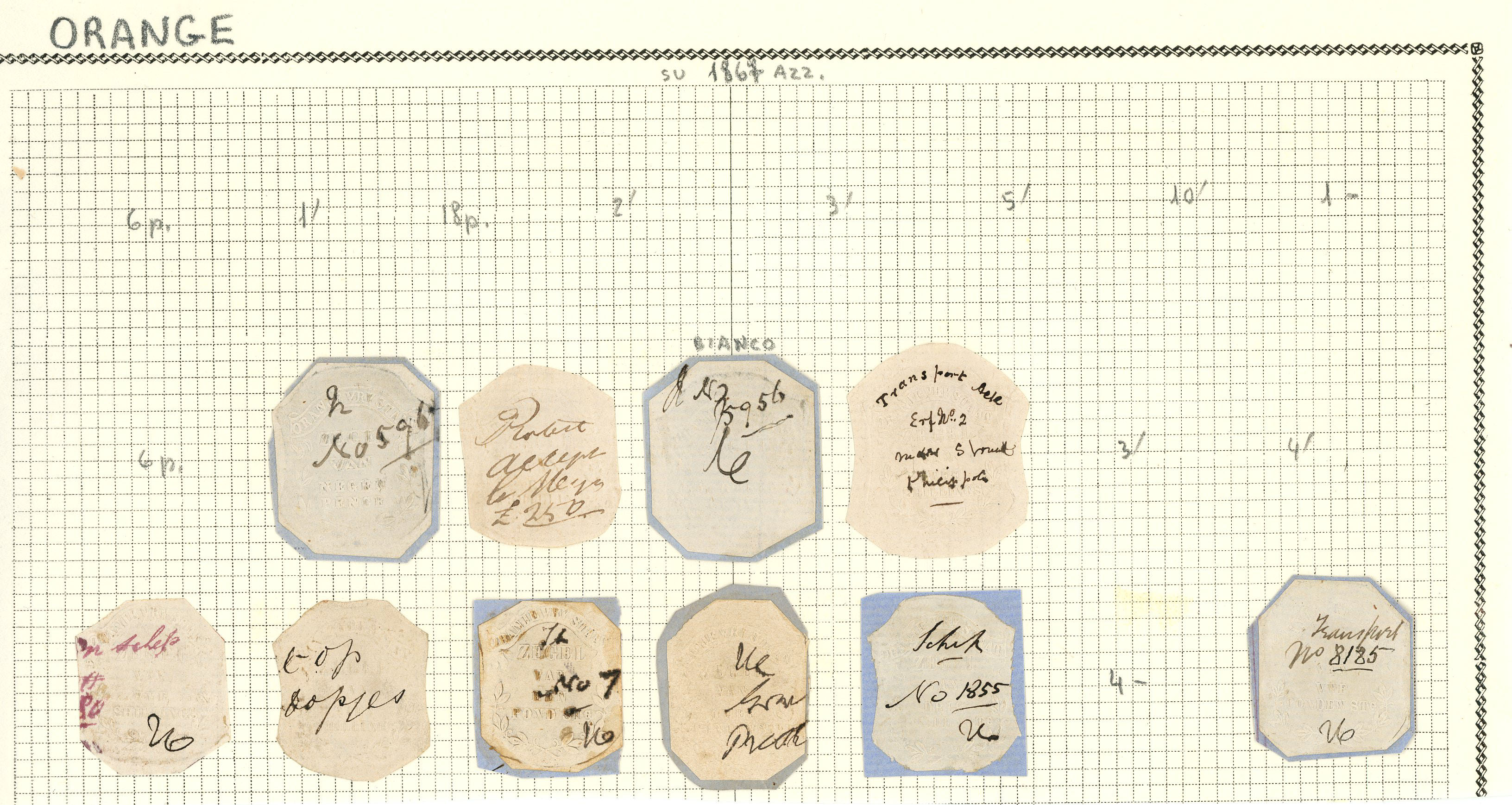 Embossed Revenue: 1856-75 collection (53) on album pages...