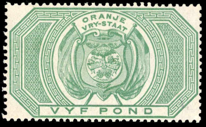 Orange Free State1882-86 £5 green WITH HYPHEN variety SG F15a