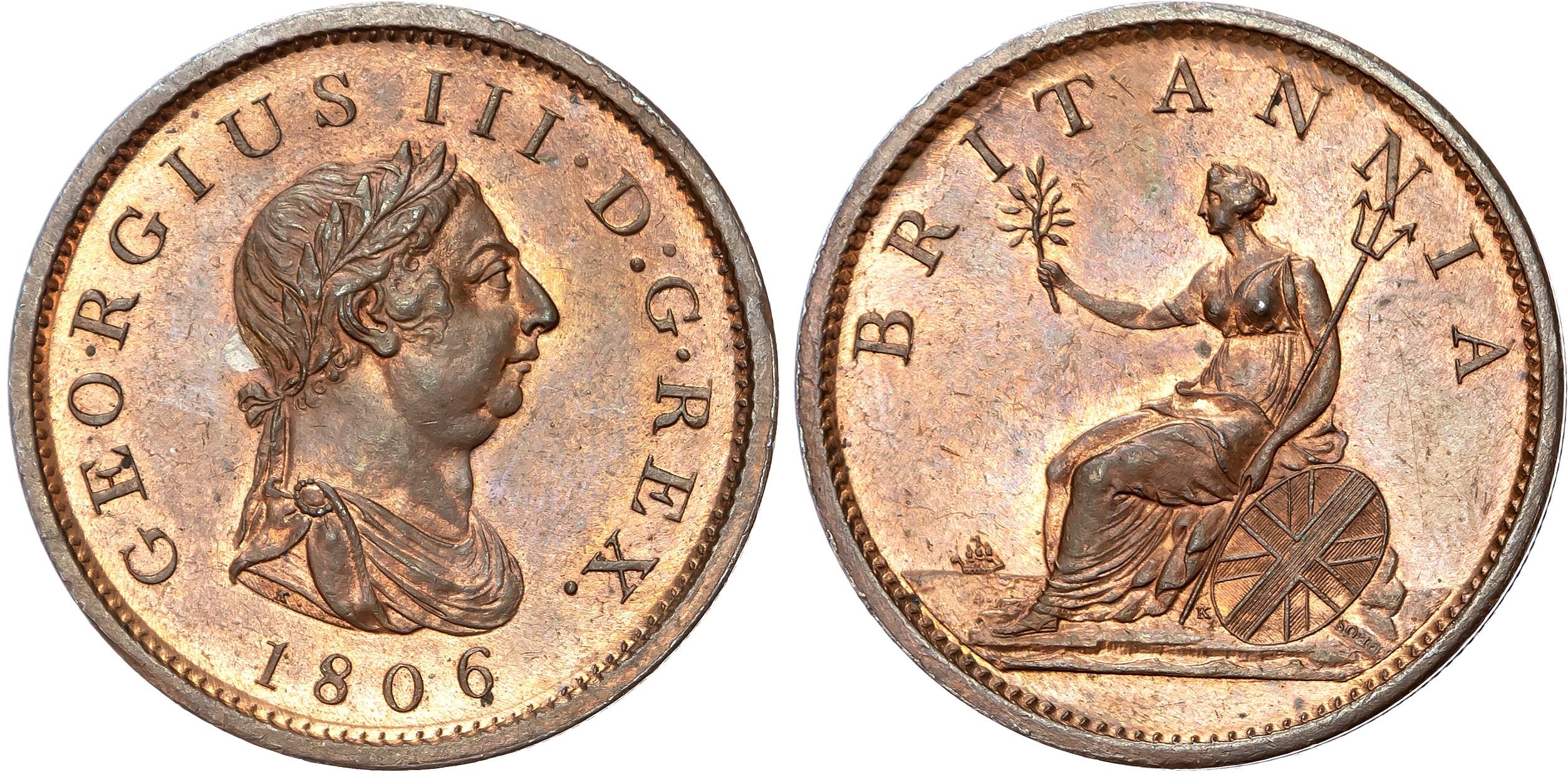 George III (1760-1820), Penny, 1806, small laureate and draped bust