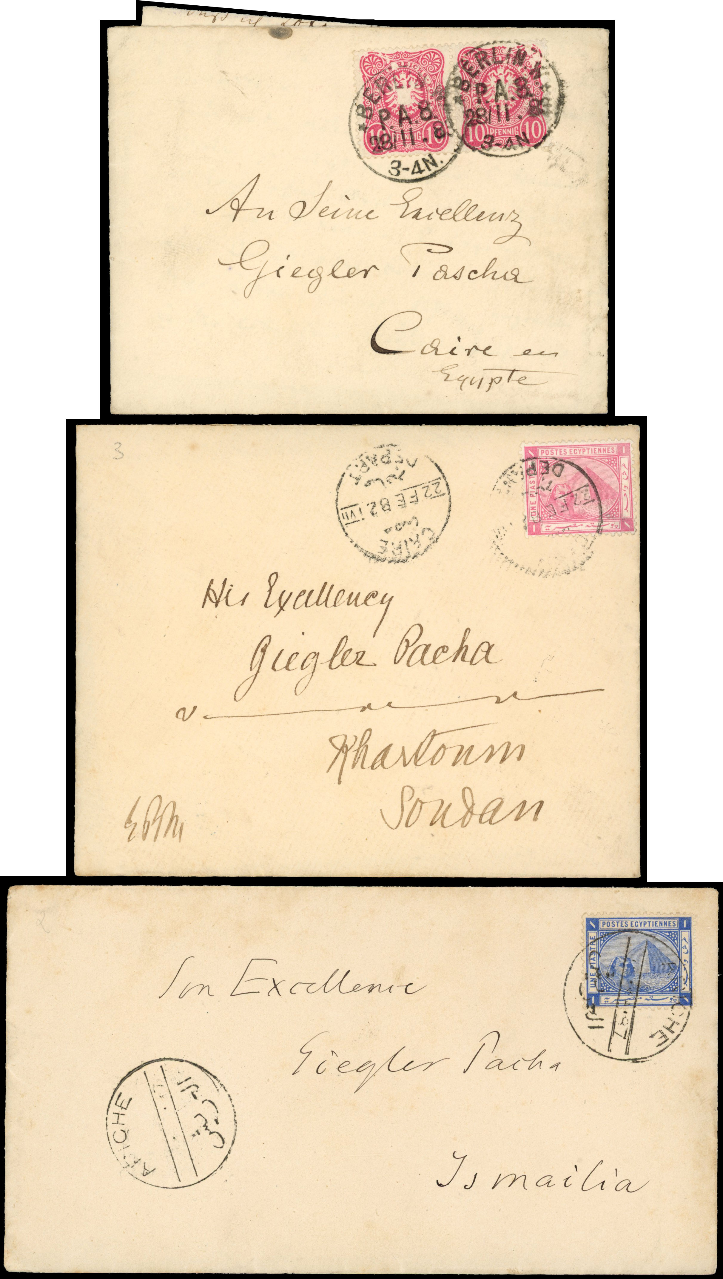 Sudan 1881-82 covers and letters to Carl Giegler, director of Sudan Posts
