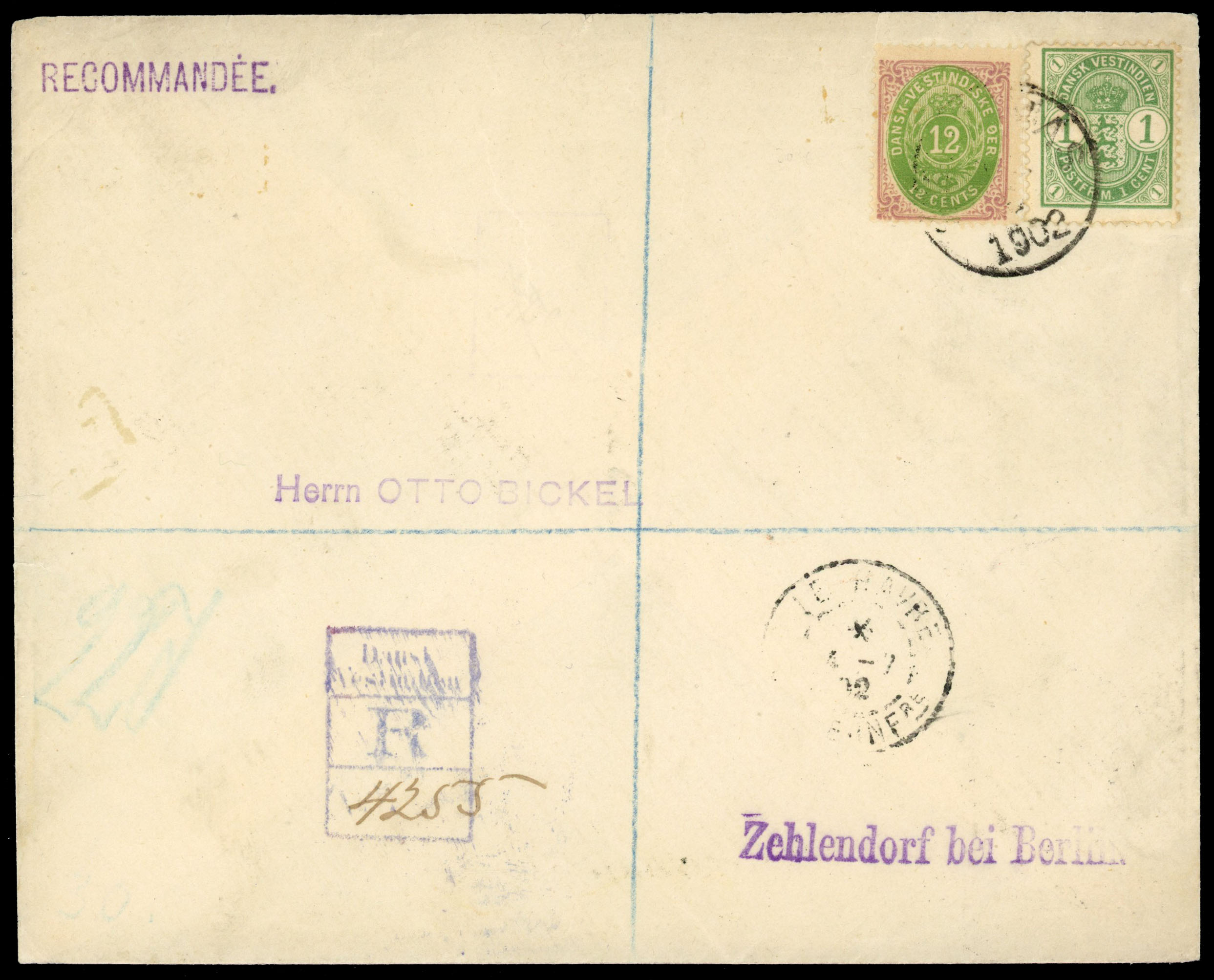Danish West Indies 1902 Otto Bickel cover to Germany 