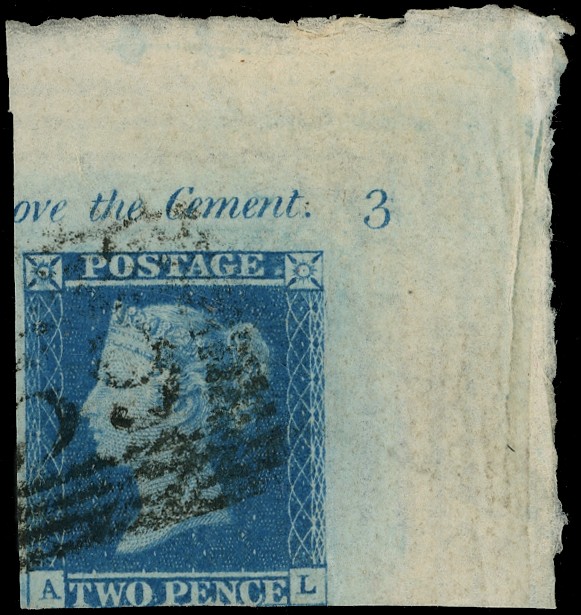 1841 2d Blue Pl.3. Used top right hand corner plate number "3" in margin. SG14
