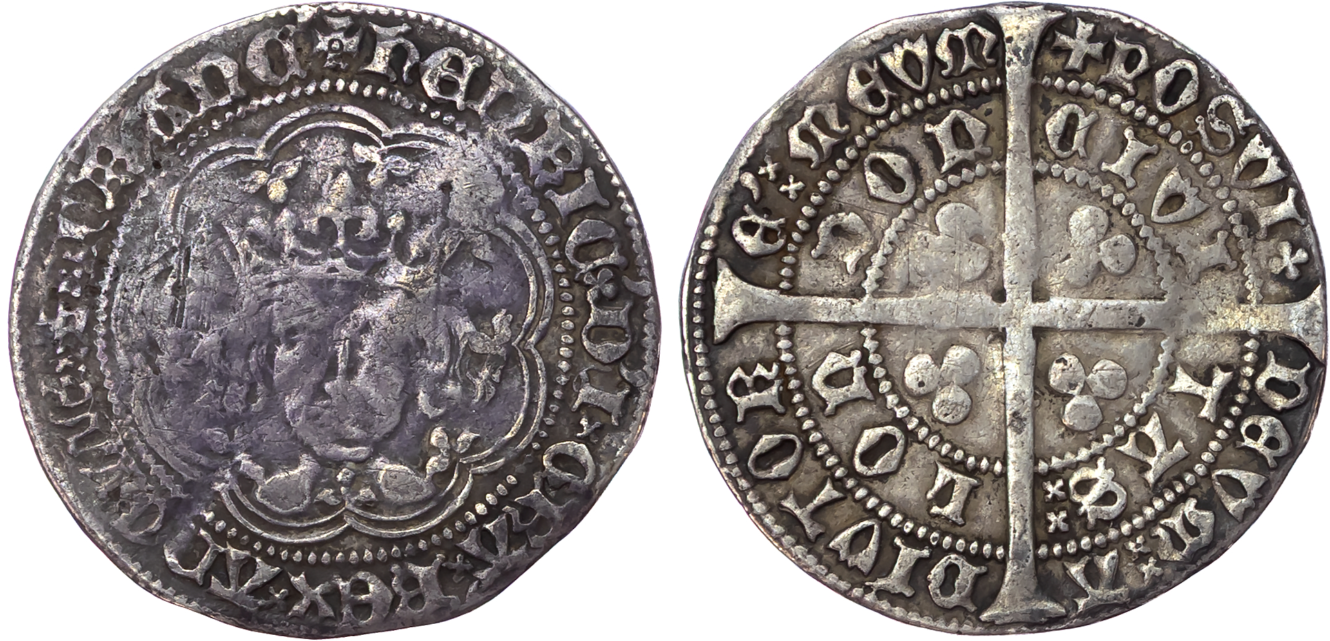 Henry IV or V Groat, type A, London mint, mintmark pierced cross with pellet both sides.