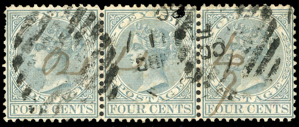 Ceylon SG 137 4c used strip of three