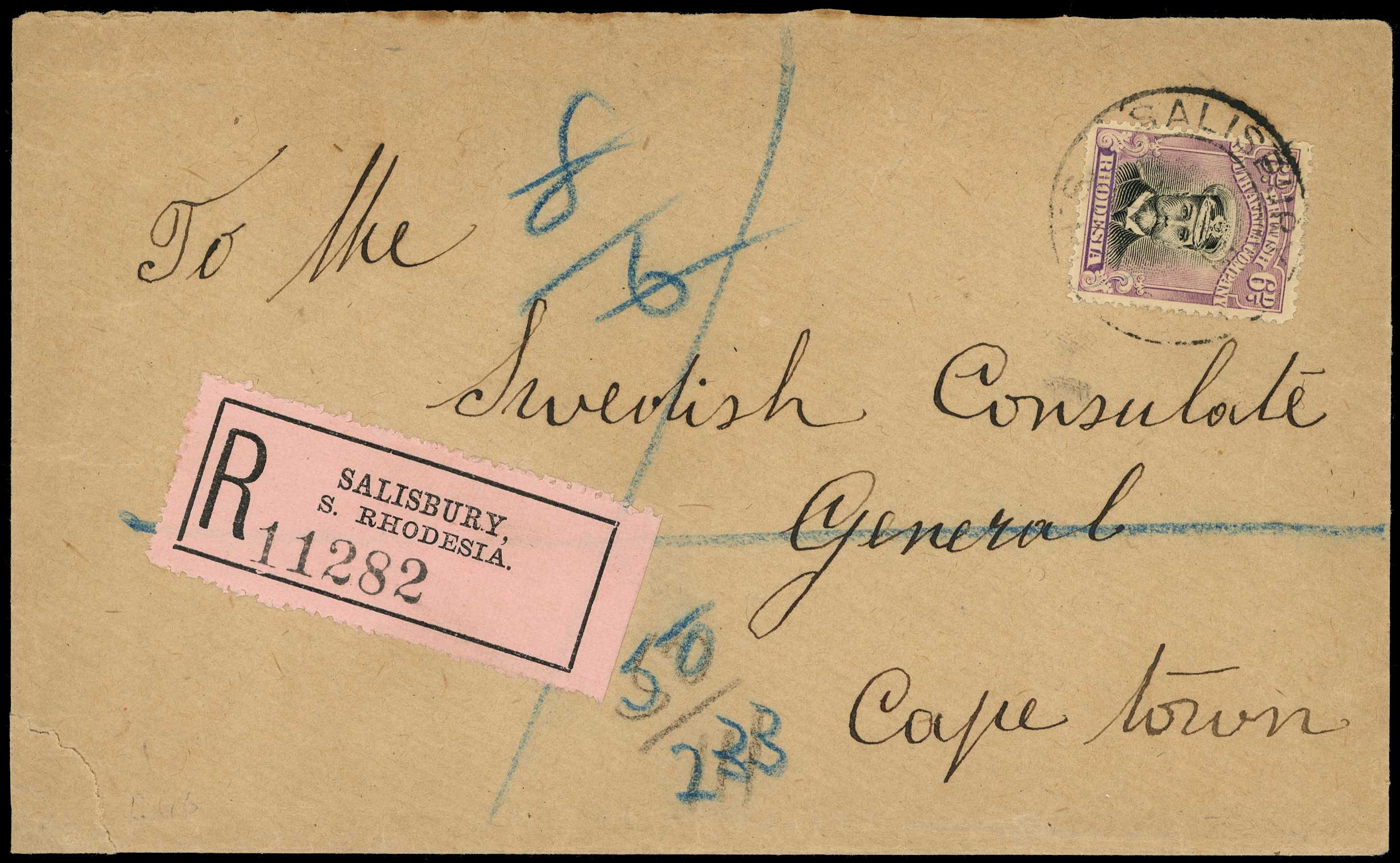 1922 registered envelope to the Swedish...