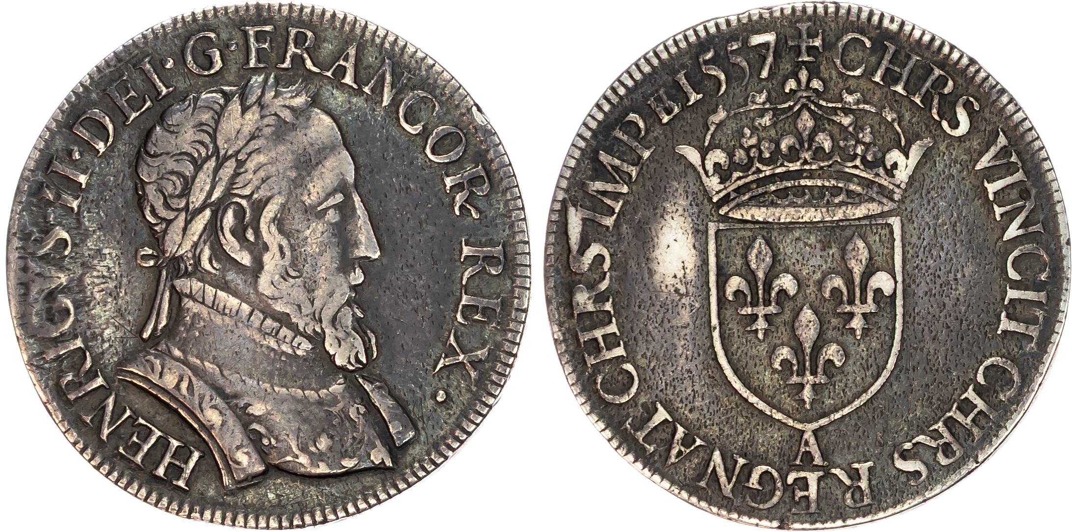 France, Henri II (1547-1559), silver Teston au buste lauré du molin