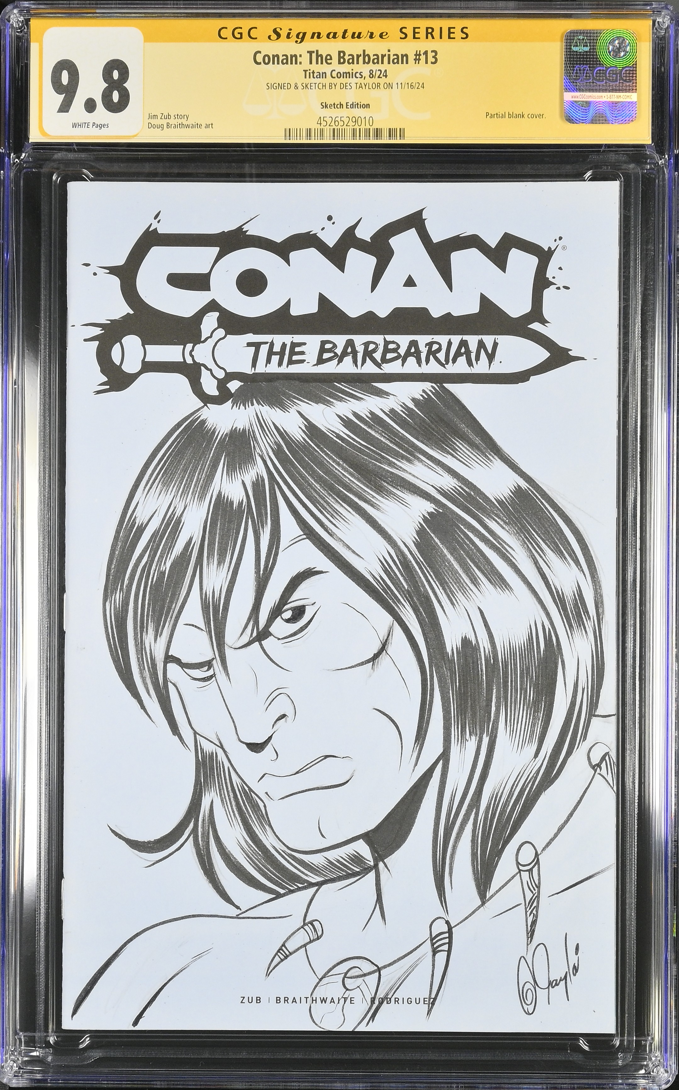 Conan The Barbarian #13 (Titan Comics 2024) CGC 9.8 Signed and sketched by Des Taylor
