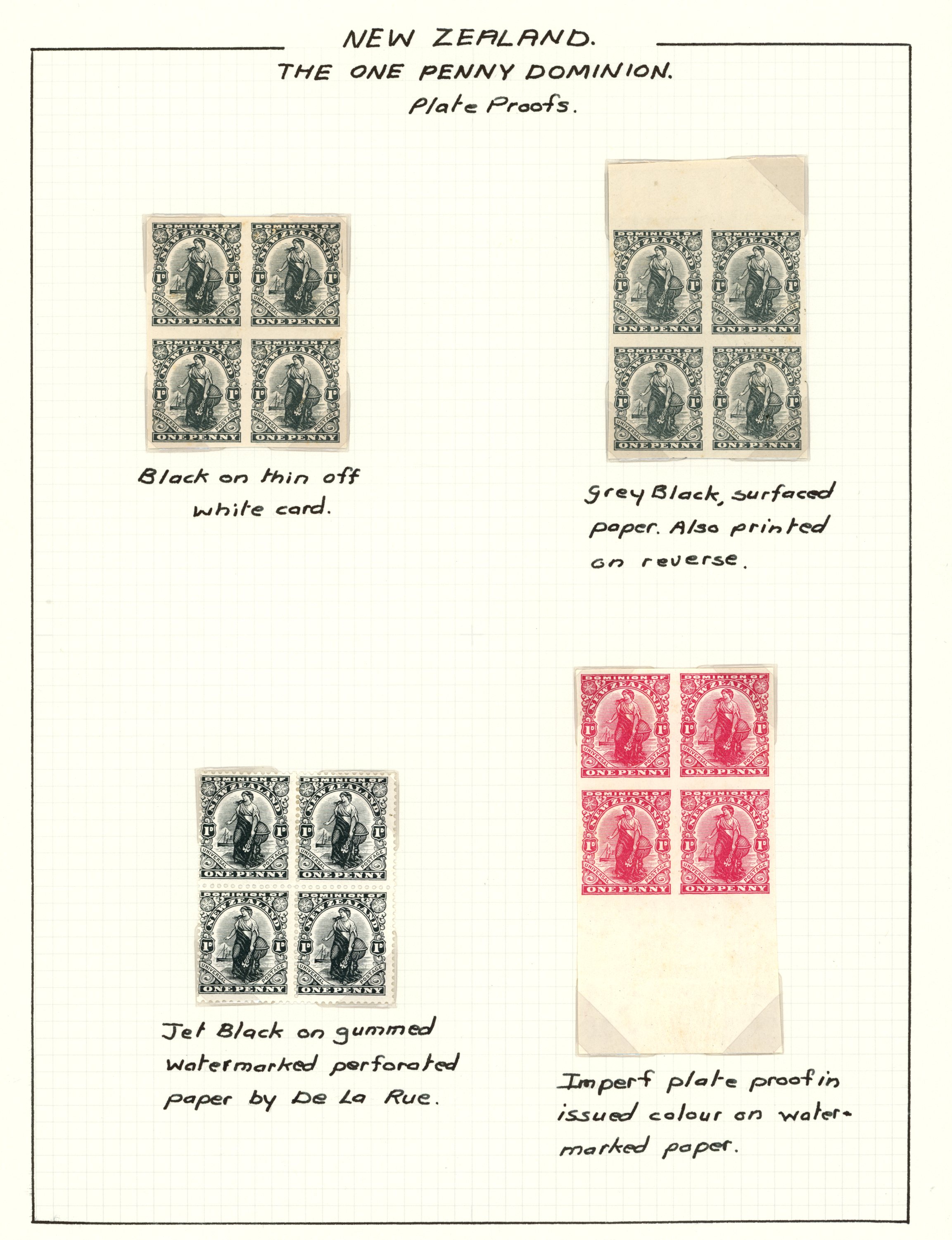 1909 1d Dominion Plate Proofs, range on...