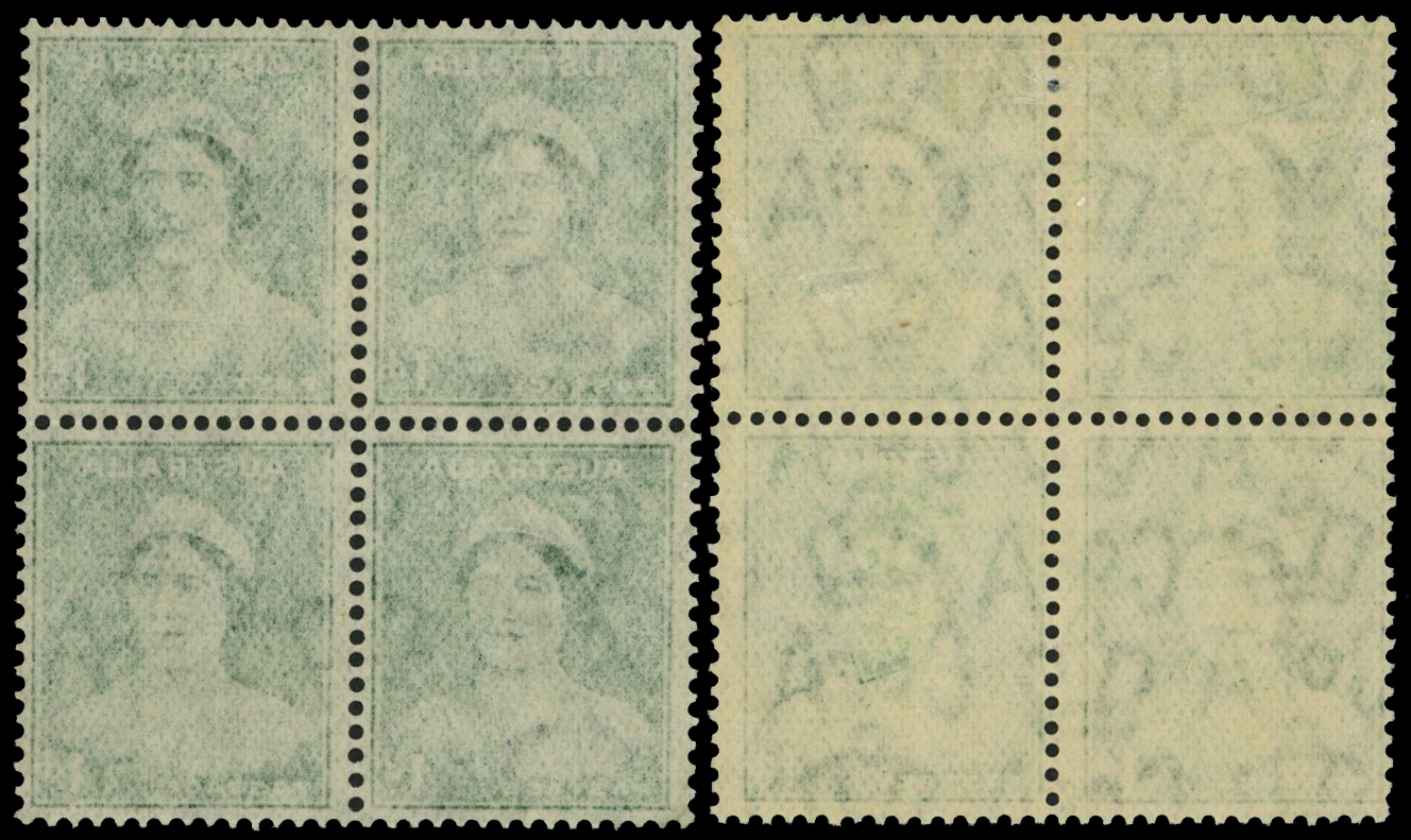 1938 1d emerald green on thin paper block of...