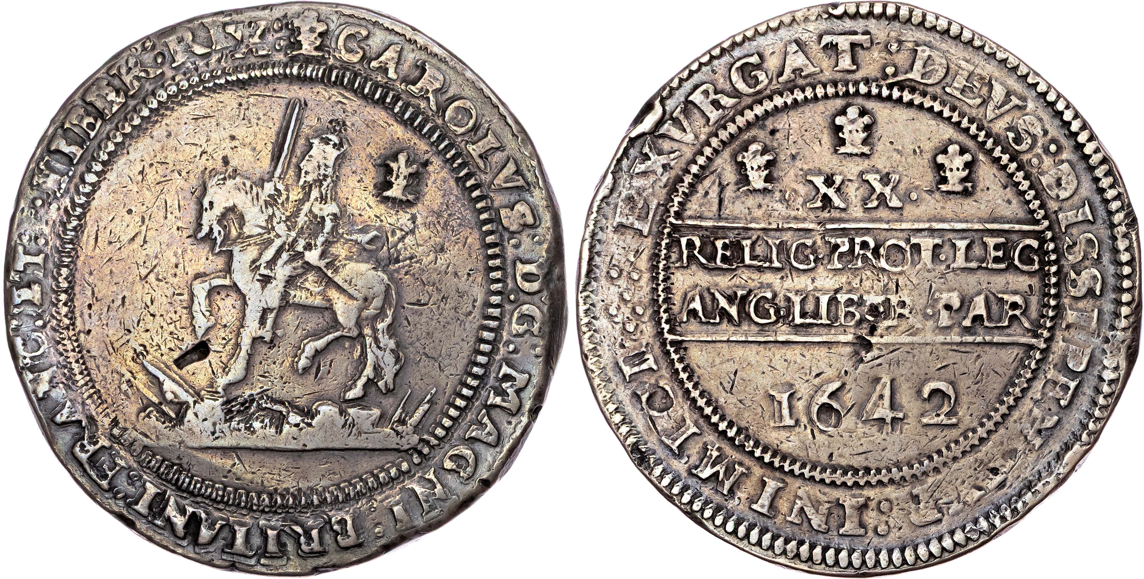 Charles I (1625‐1649), AR Pound, 1642, Civil War Issues, Oxford mint, mm. plume/pellets.