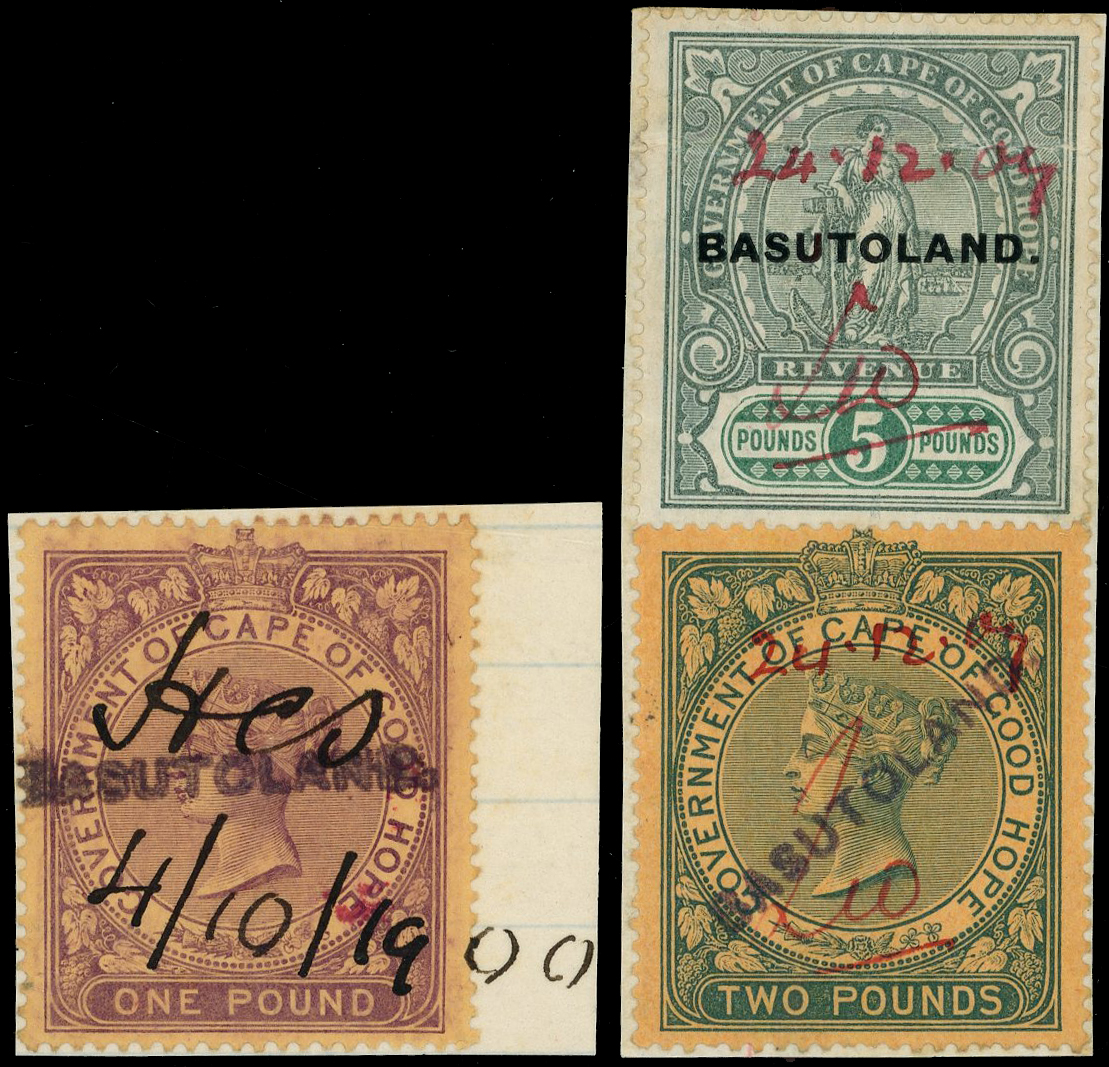 Basutoland 1901 Series 5 Handstamps on Cape revenues used. 