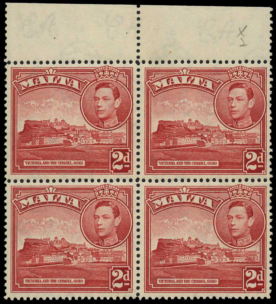 1943 2d scarlet top marginal block of...