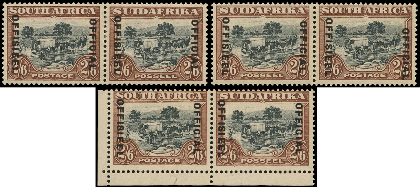 SOUTH AFRICA SG O18a var 1930-47 2s6d set 11 pr x3 V1-3 lpog