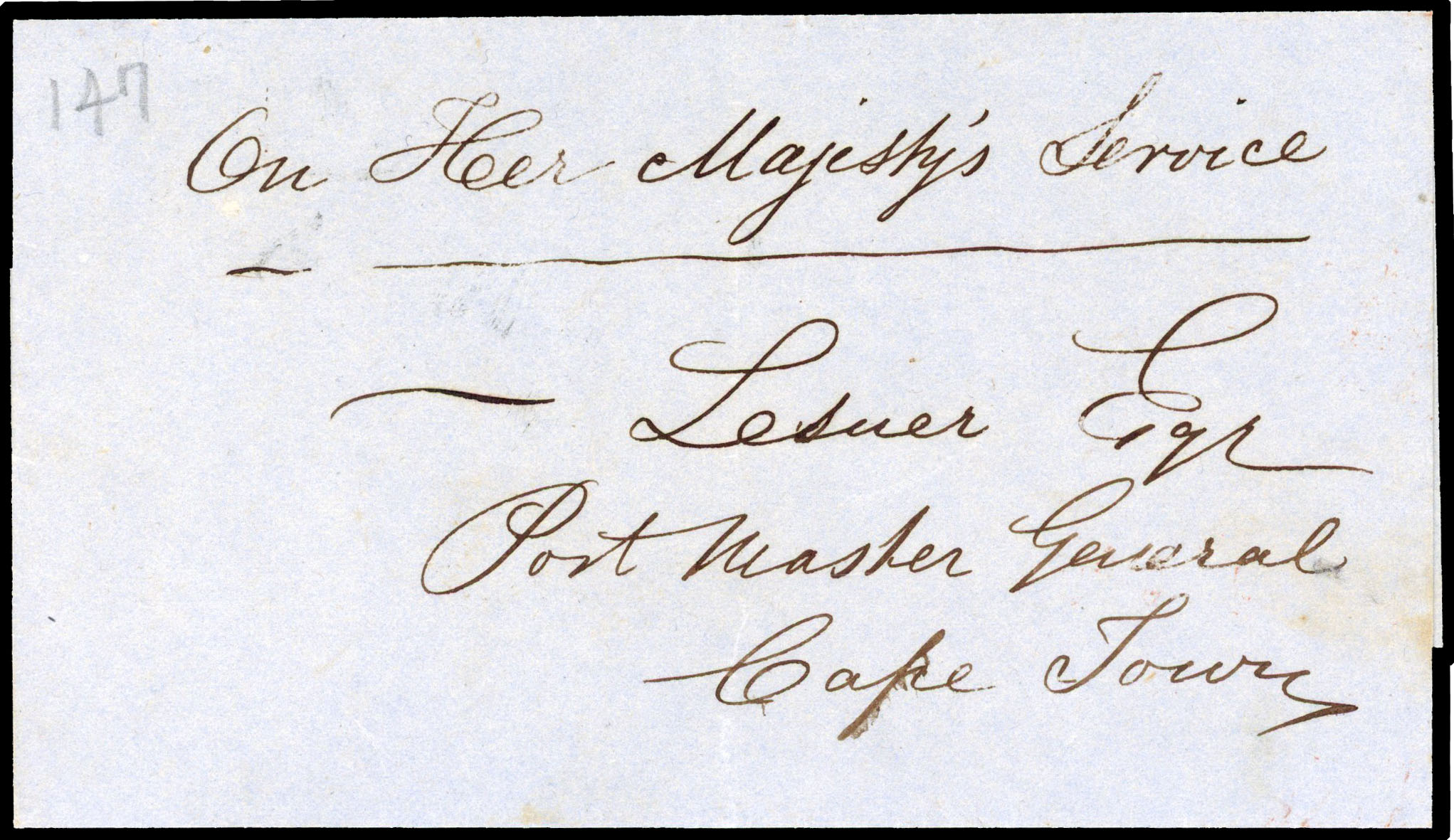 1860 stampless OHMS entire from Riet Valley Postmaster to PMG in Cape Town with a very fine RIET-VALLEY