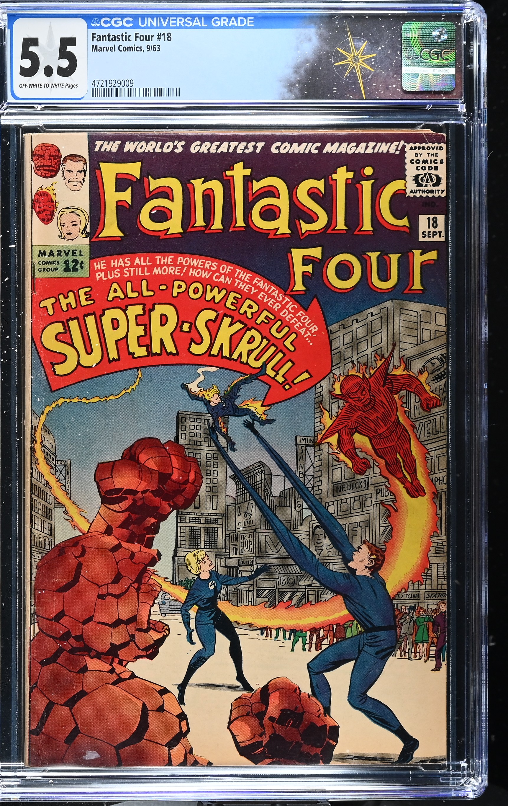 Fantastic Four #18 CGC 5.5 Origin and 1st Appearance of the Super-Skrull (Marvel Comics, 1963) Off-White to White Pages