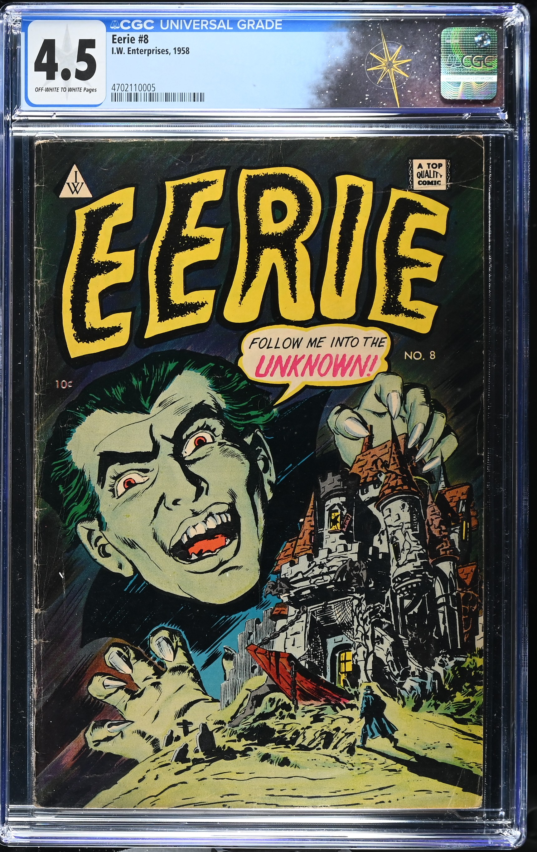 Eerie #8 CGC 4.5 Reprint of Eerie #12 1st Dracula Adaptation (I. W. Publishing, 1958) Off-White to White Pages