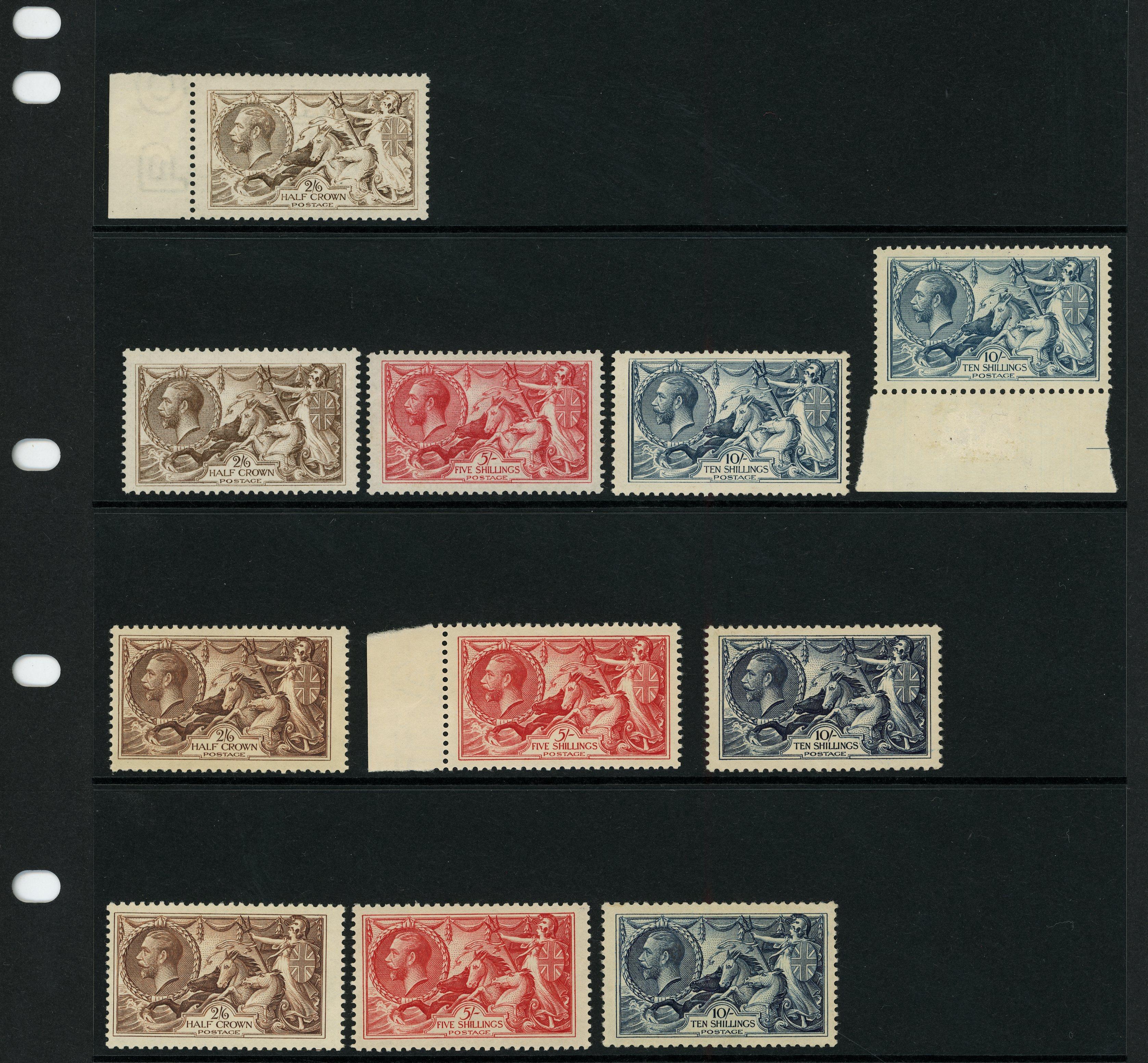 Great Britain KGV 1915-34 Seahorses selection arranged on a stock leaf