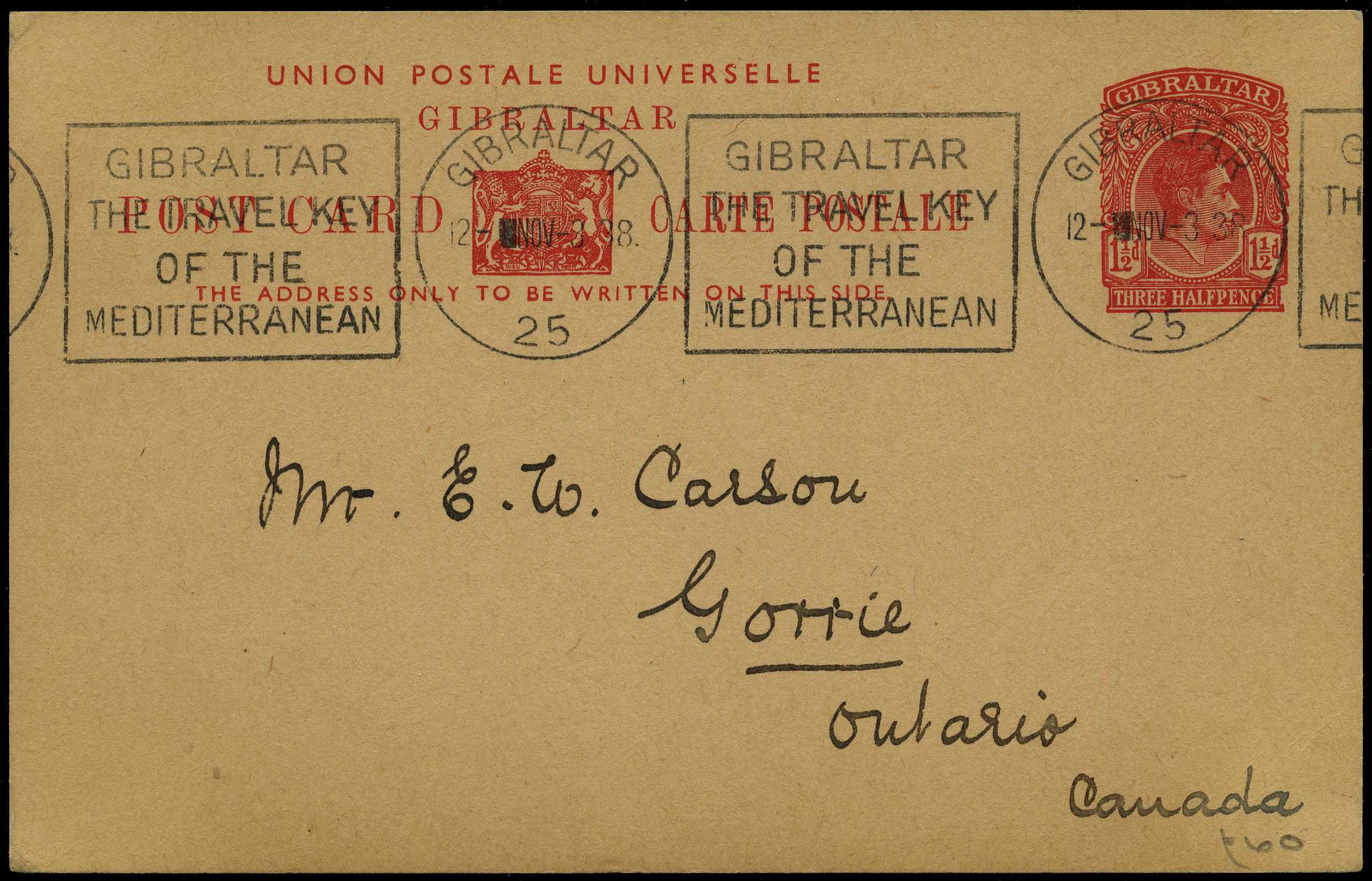 Postal Stationery. 1938 1½d card....