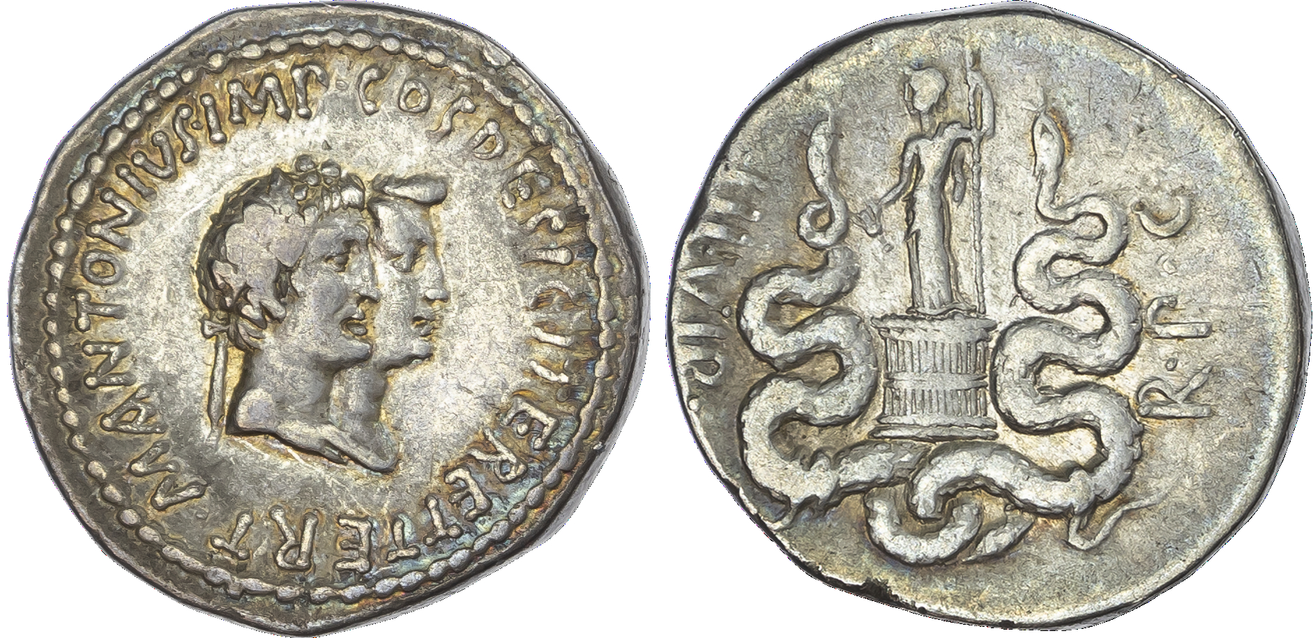 Mark Antony and Octavia (39 BC) AR Cistophoric Tetradrachm, Ephesus, 12.03g.