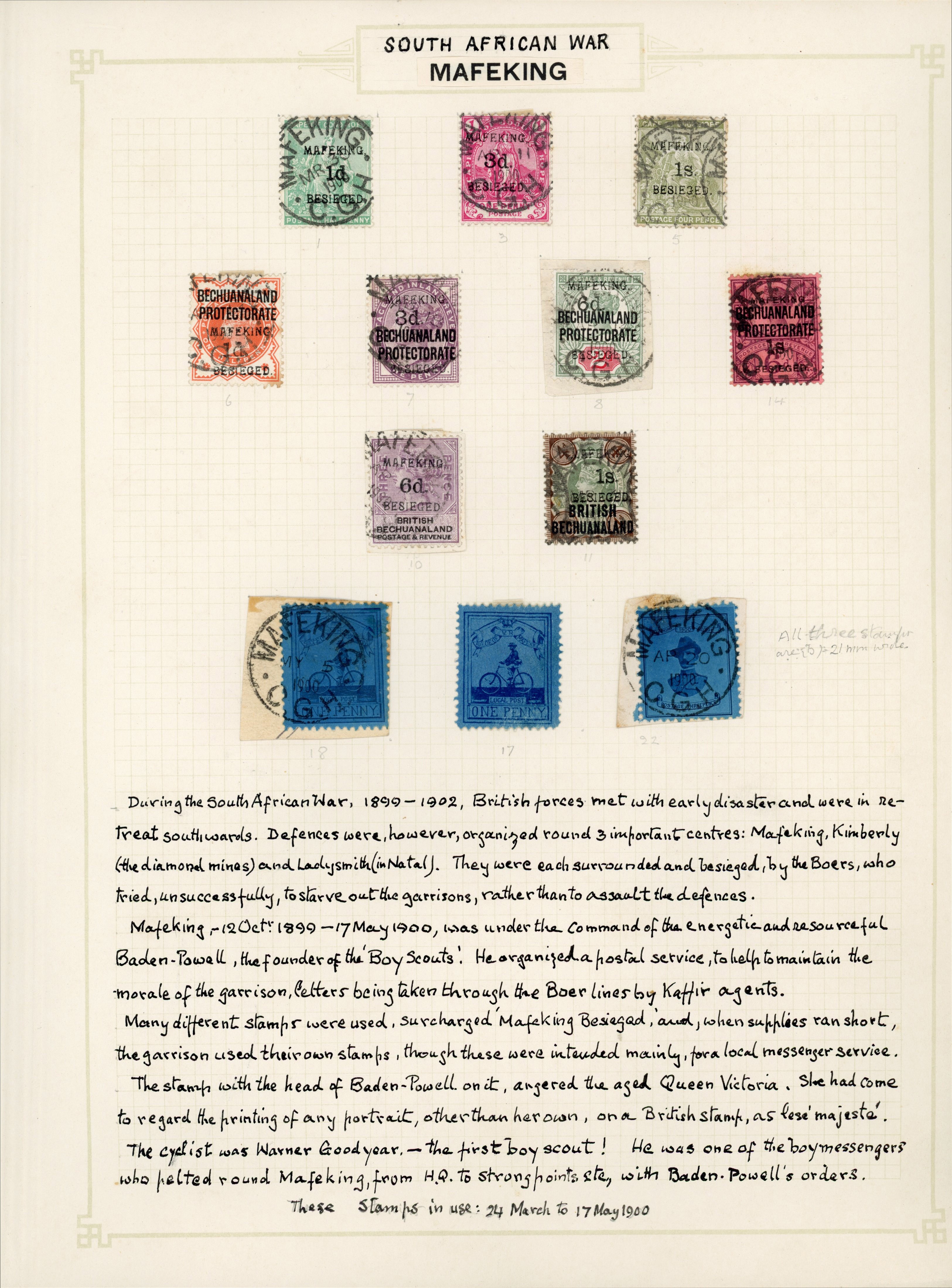 CGH - Mafeking 1900 mainly used selection neatly on an album page including Besieged surcharges