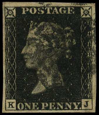 1840 1d black Plate 4 (KJ) four good...