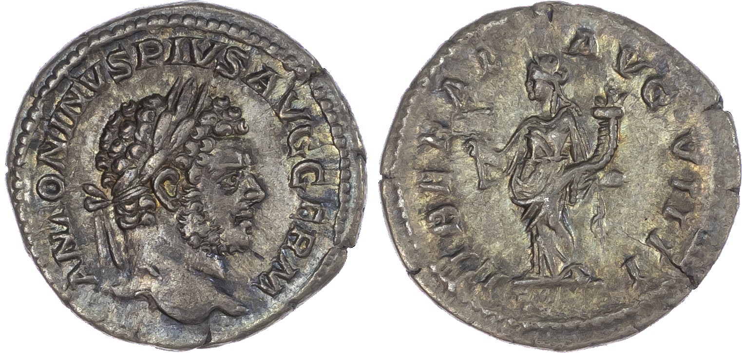Caracalla (AD 198-217) AR Denarius, Rome, AD 213-217, 2.81g. ANTONINVS PIVS AVG GERM, laureate head of Caracalla facing