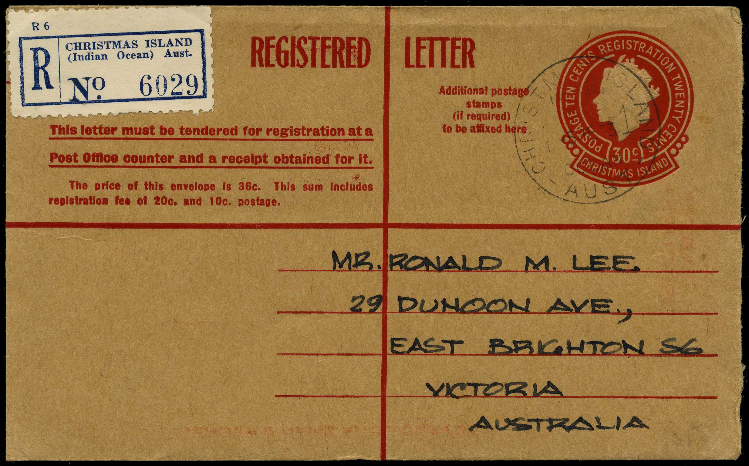 POSTAL STATIONERY: QEII 30c red on buff...