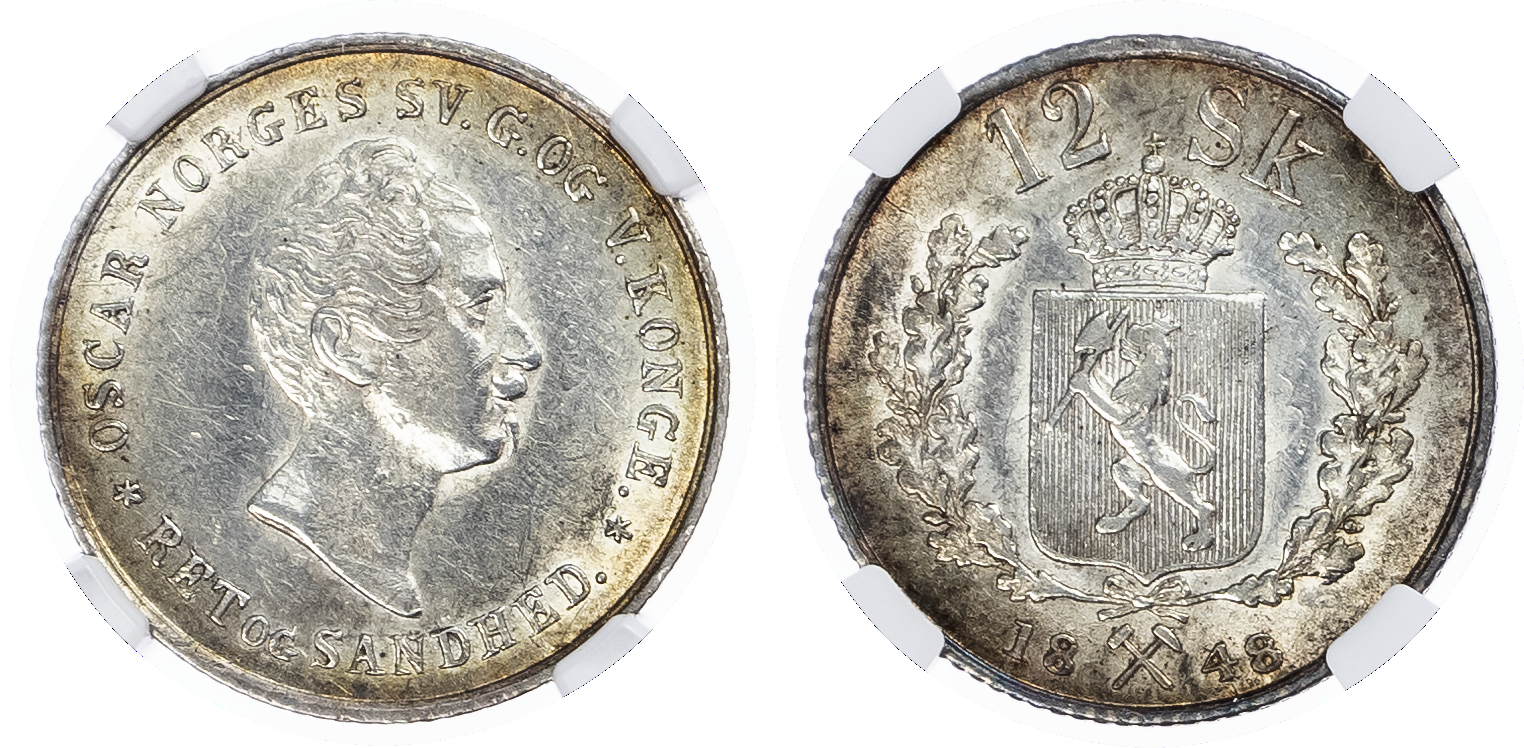 Norway. Oscar I AR 12 Skilling. 1848. 