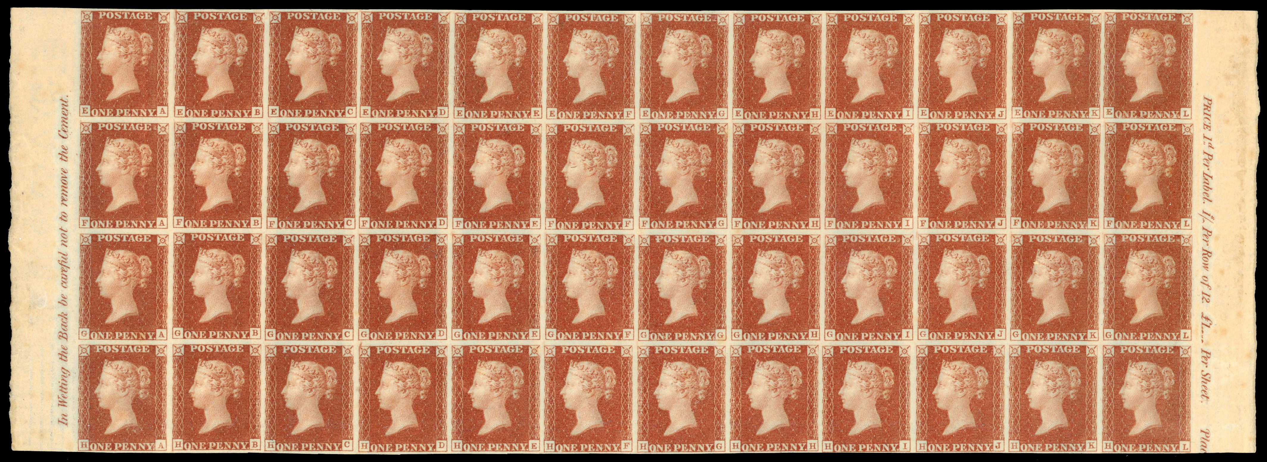 GB SG 7 1d red-brown Plate 10 mint block of 48 