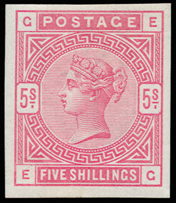 Great Britain 1884 5s Rose (blued paper). Superb unused o.g. imperforate imprimatur lettered EG, beautiful fresh c…
