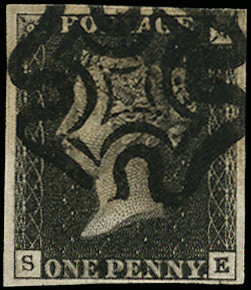 SG2 1840 1d Black Pl.7. VFU red MC (SE)