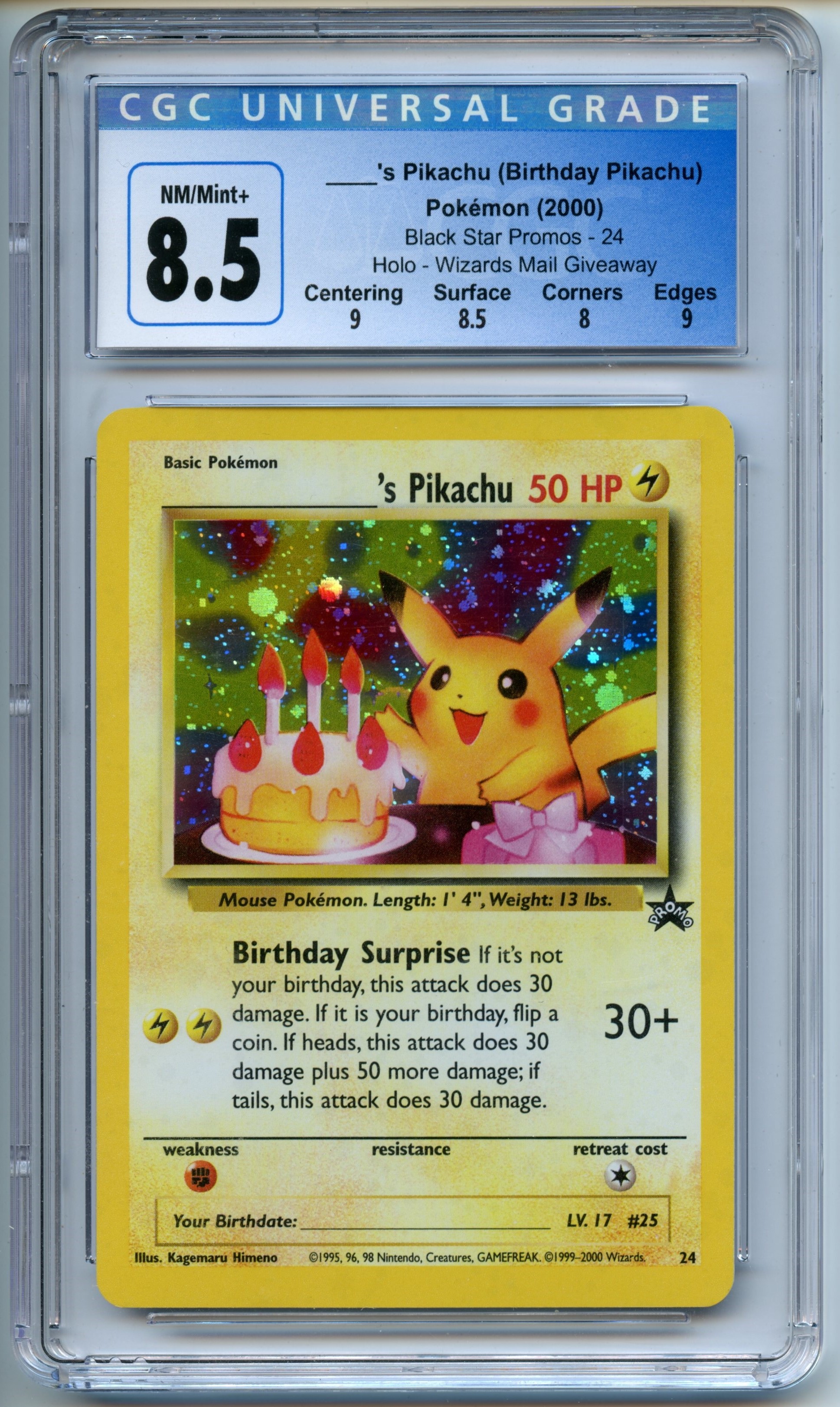 Pokemon TCG - _____'s Pikachu (Birthday Pikachu) HOLO - Black Star Promo - CGC 8.5