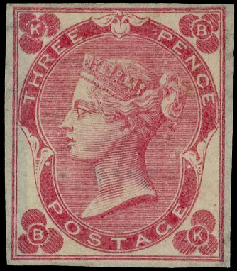 1862 3d Rose (Plate 3, with dots). Fine unused four margin (close at top right) imperforate imprimatur lettered BK, Scar…