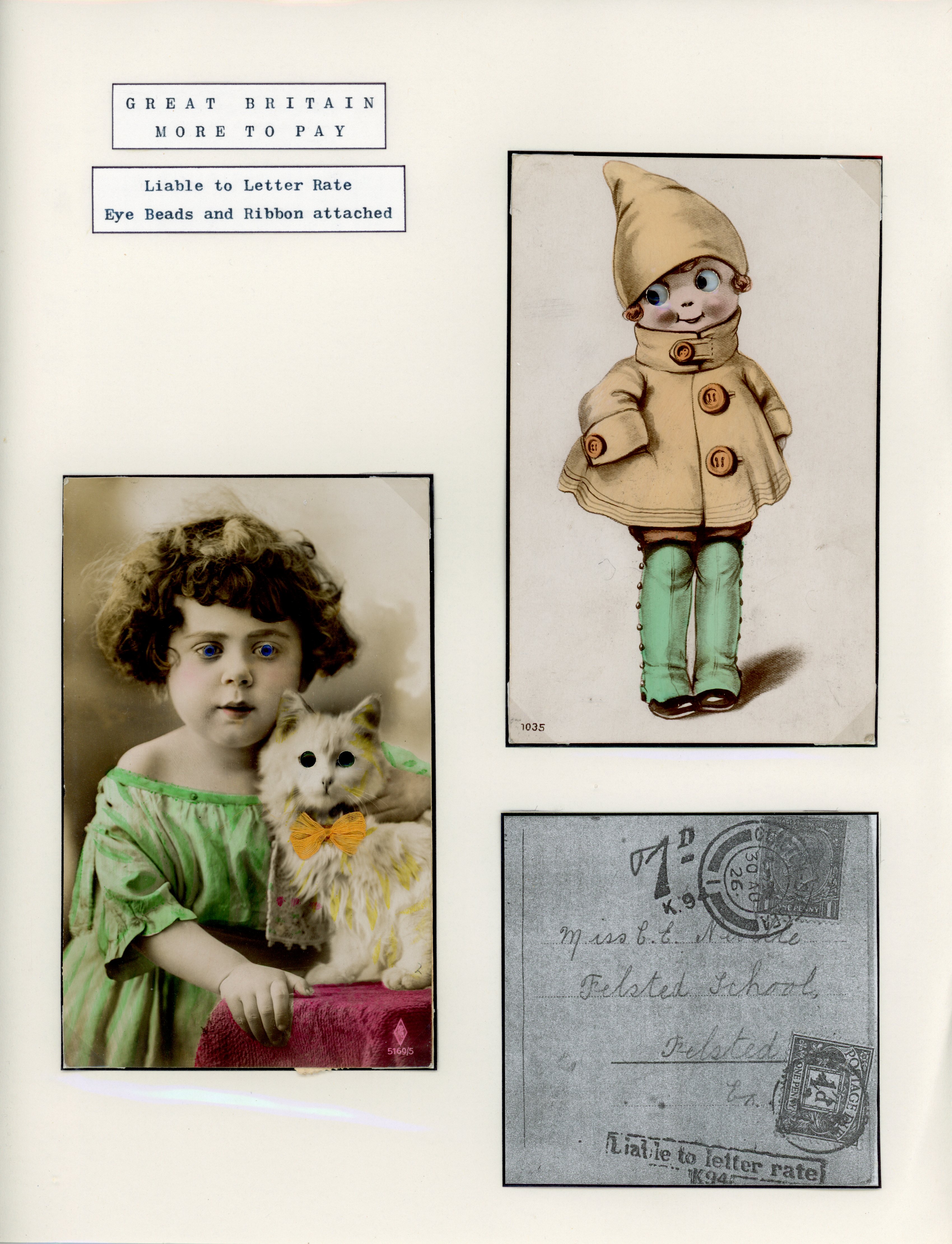 Great Britain and Portugal 1926 pair of novelty postcards with beads and ribbon attached