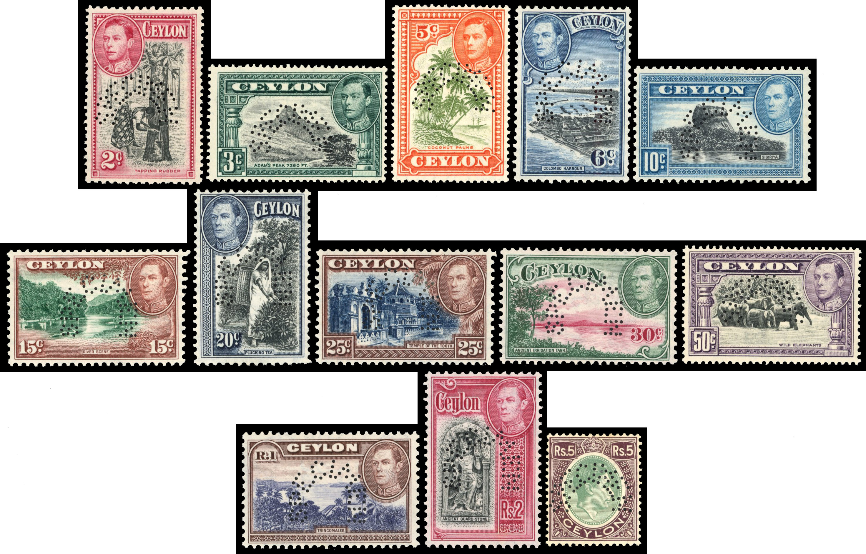 Ceylon SG 386s/397s Specimen set less 1947 2r mint