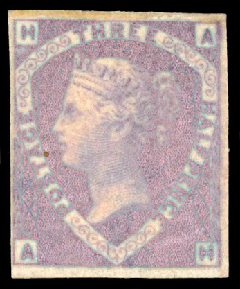1860 1½d Rosy-mauve Pl.1. Unused four margin imperforate imprimatur lettered AH