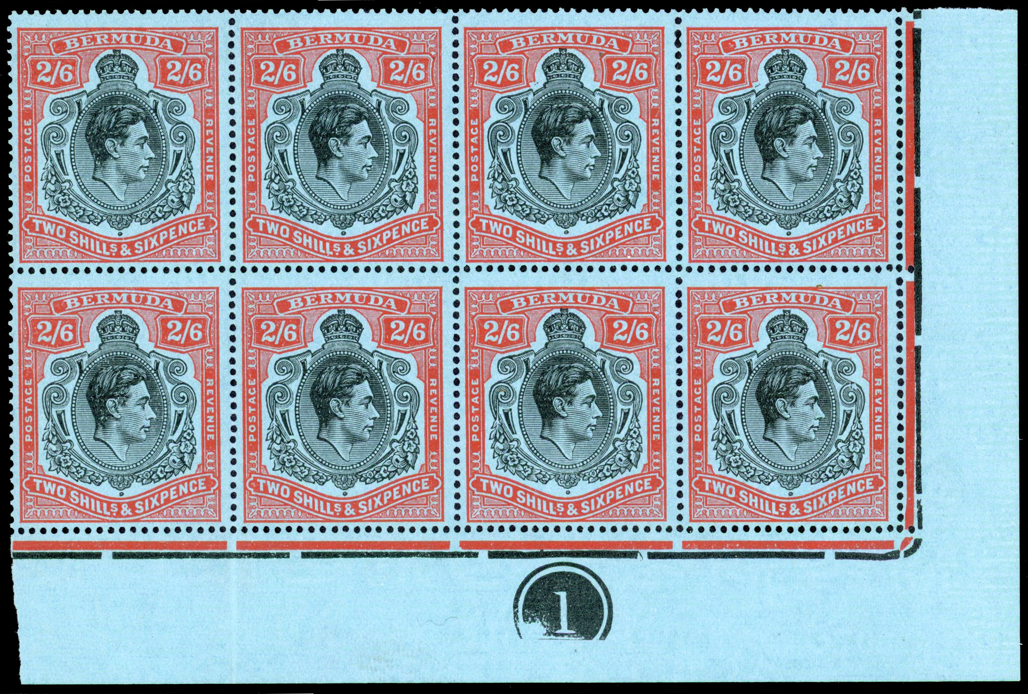 Bermuda SG 117b, be Plate block mint