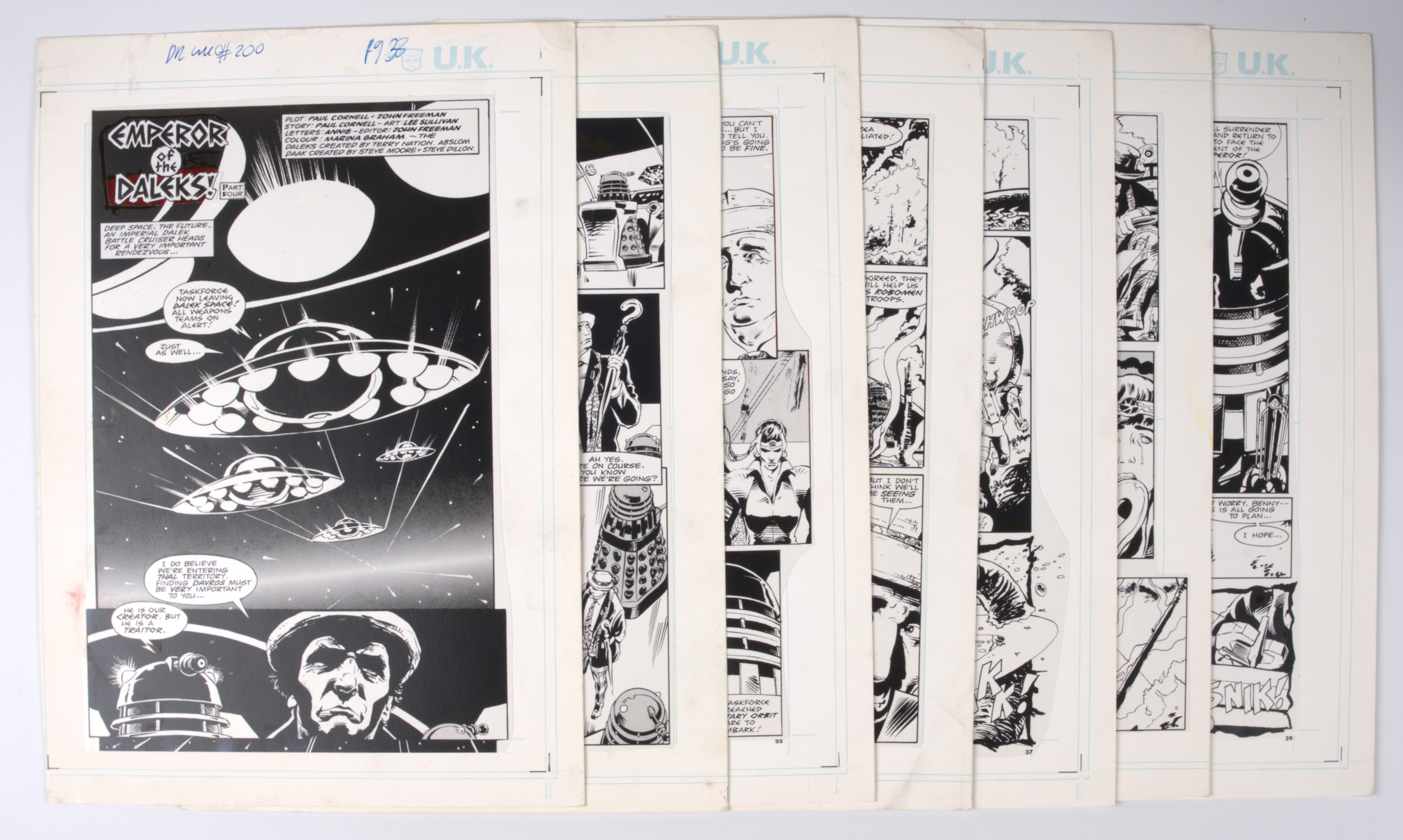 Lee Sullivan Doctor Who Monthly #200 'Emperor Of The Daleks' Printed Story Guide Pages (Marvel UK, 1990) Total 7