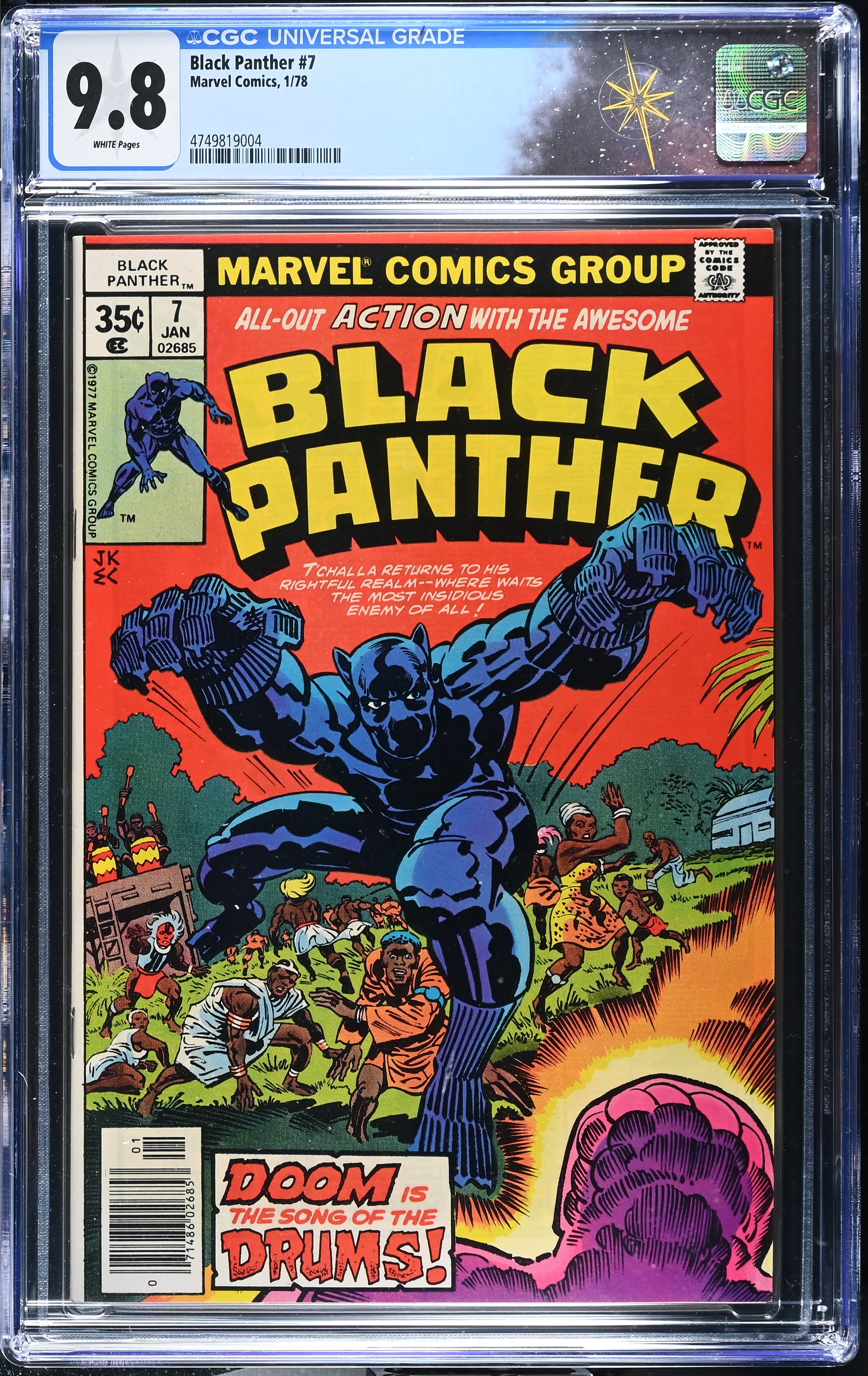Black Panther #7 CGC 9.8 Highest Grade on the Census 1st Appearance of Olumo Bashenga (Marvel Comics, 1979) White Pages