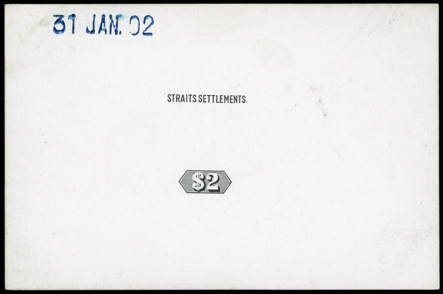 Straits Settlements 1902 $2 name and duty plate die proof